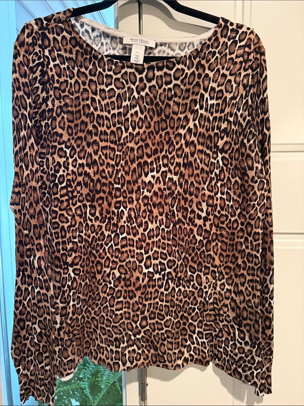 White House Black Market Brown and Black Leopard Print Long Sleeve Top